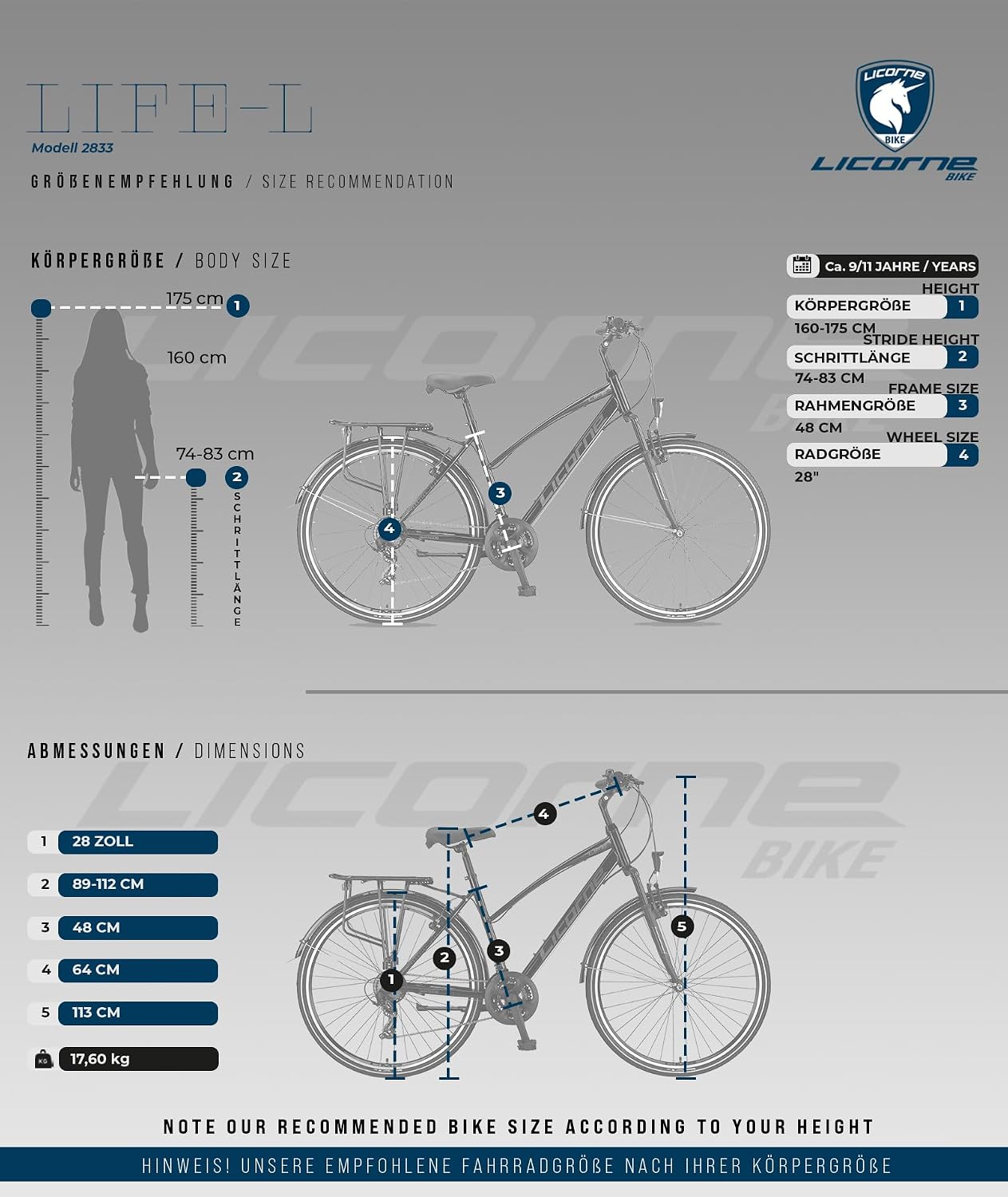 Licorne Bike Premium TrekkingBike in 28" Fahrrad für Herren Jungen Mädchen Damen 21 Gang Schaltung Citybike Männerfahrrad L-V-ATB