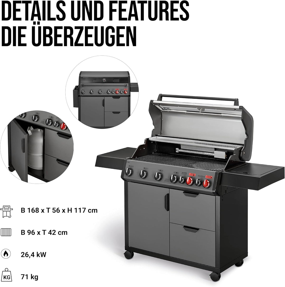 Enders® Gasgrill HYDE 6 SIKR Turbo, 6 Brenner aus Edelstahl für kraftvolles direktes und indirektes Grillen, 800 °C TURBO ZONE™, SWITCH GRID™, Infarot-Backburner und Seitenkocher, #8044