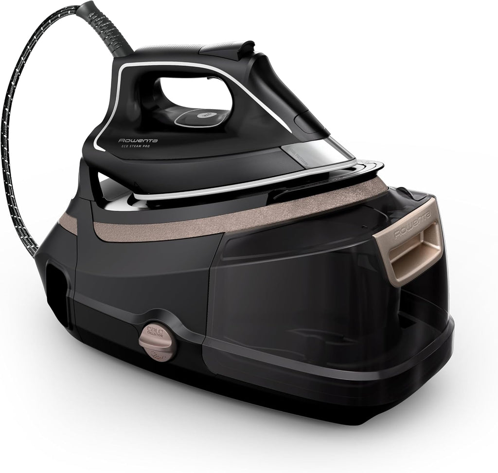 Rowenta Eco Steam Pro Dampfbügelstation, 2800 Watt, 8 bar Dampfdruck, 580 g/Min. Dampfstoß, 150 g/Min. kontinuierliche Dampfabgabe, Eco-Modus, 5 Einstellungen, 1,3l Wassertank, schwarz/beige, DG9640F0