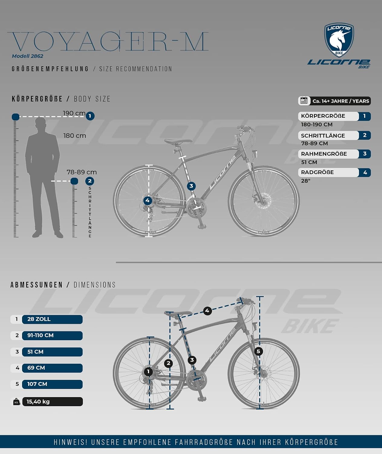 Licorne Bike Premium Voyager Trekking Bike in 28 Zoll Aluminium Scheibenbremse Fahrrad für Jungen, Mädchen, Damen und Herren - 21 Gang-Schaltung - Mountainbike - Crossbike