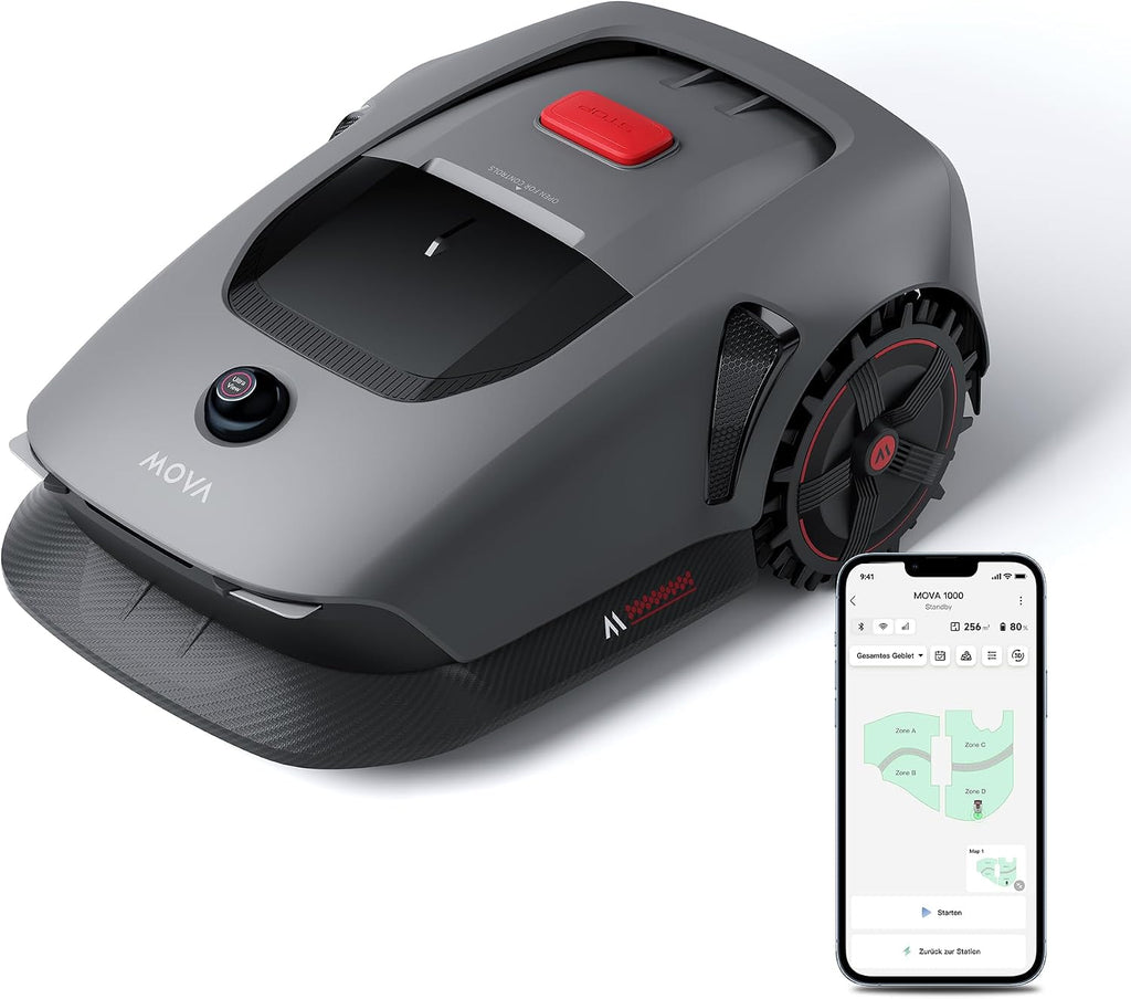 MOVA 1000, Mähroboter 360° 3D LiDAR kabellose Einrichtung & genaue Kartierung bis 1000 m², Mähroboter ohne Begrenzungskabel, Smarte Hindernisvermeidung, Verbesserte Geländeräder, U-förmiges Schneiden