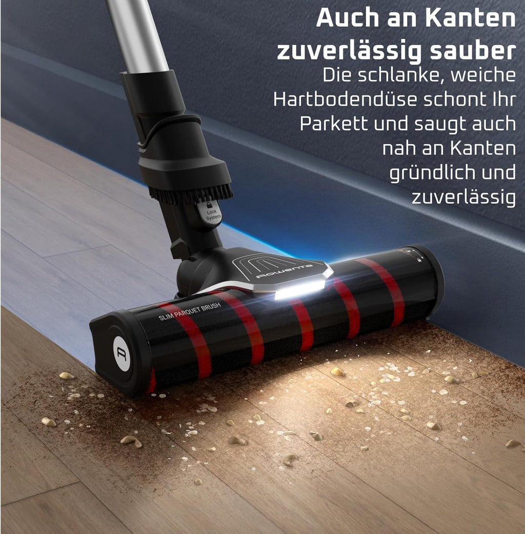 Rowenta X-Force Flex 9.60 Complete, Akku Stab-Staubsauger, tiefenreinigende Kraft, Akku Staubsauger mit 100 AW, vollständiges Reinigungsset, LED-Leuchten, kabellos, langlebiger Akku, rot, RH2099WO