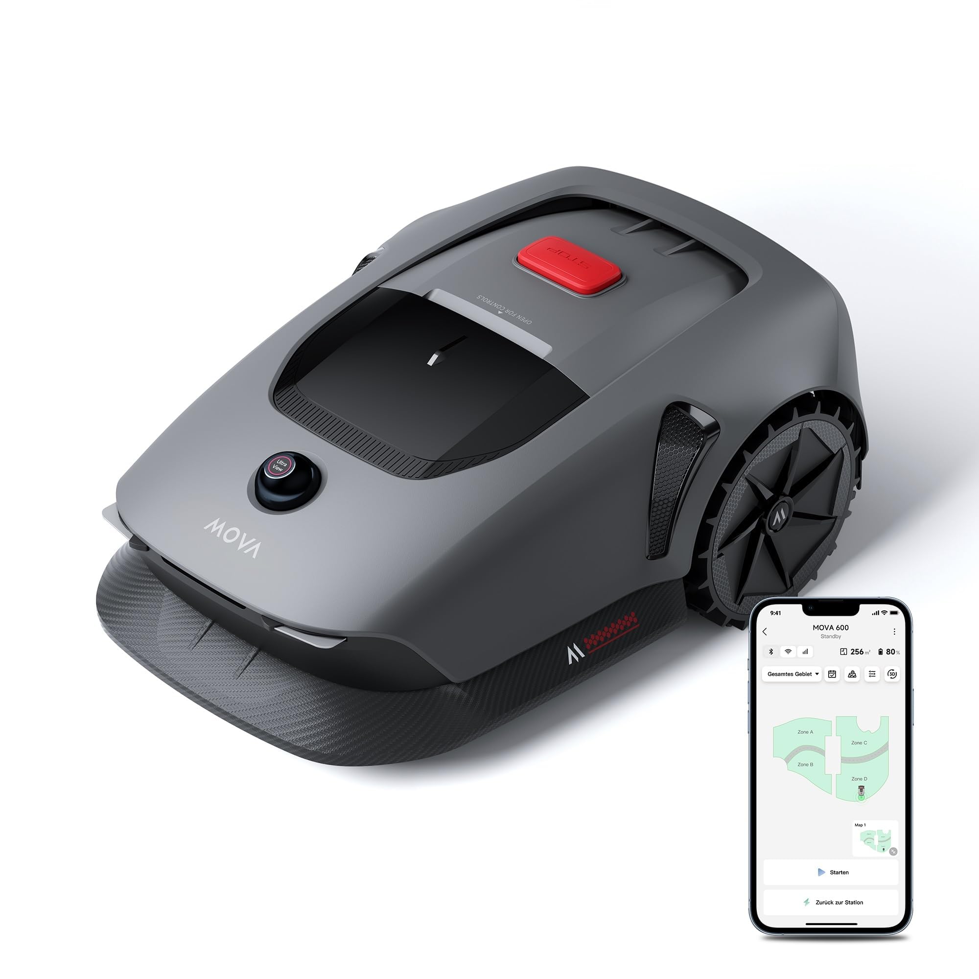MOVA 600, Rasenmäher Roboter 360° 3D LiDAR Mähroboter ohne Begrenzungskabel & Genaue Kartierung 600 m², Smarte Hindernisvermeidung, App-Steuerung, U-förmiges Schneiden, Sicherheitswarnungen