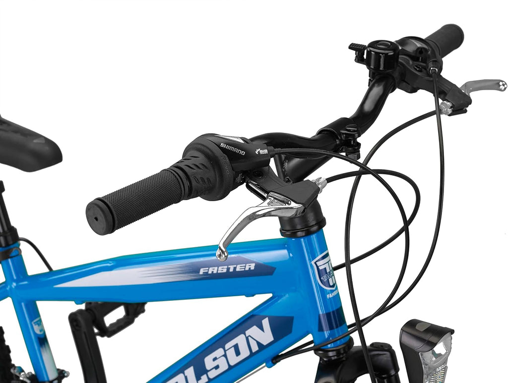 Talson 24 Zoll Mountainbike Fahrrad mit 21-Gang Shimano, Gabelfederung & Beleuchtung Blau