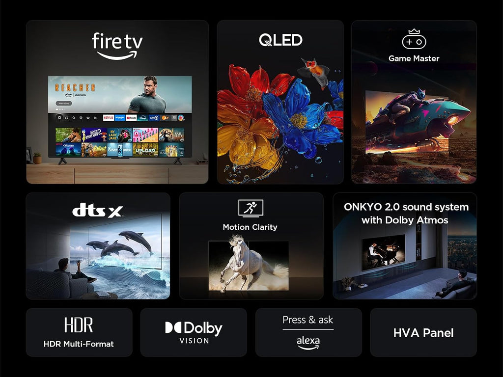 TCL 50T6C 50 Zoll QLED Fernseher, 4K UHD Fire TV, HDR10+, Dolby Vision & Atmos, Smart TV mit Sprachsteuerung mit Alexa, Google Cast & AirPlay 2