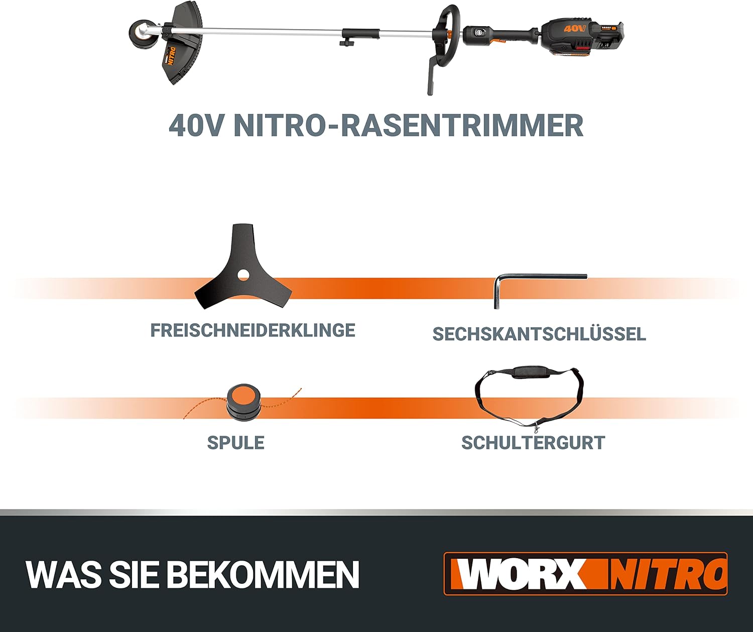 WORX WG186E.92 Akku Sense 40V, 38cm SchnittkreisØ, ohne Akku & Ladegerät