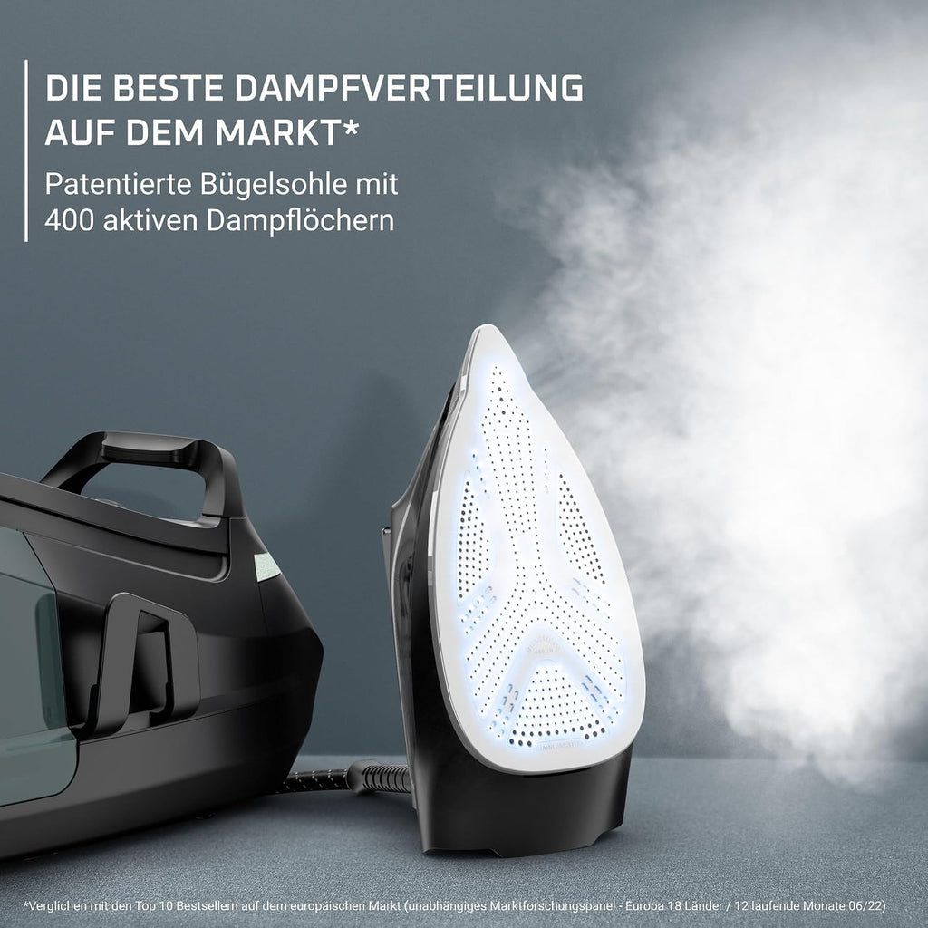Rowenta DG9610 Eco Steam Pro Dampfbügelstation, 2800 Watt, 7,6 Bar, 140 g/Min. Dampfleistung, Dampfstoß: 460 g/Min., Eco Design, Silence-Technologie, 1,1 Liter Kapazität, Schwarz/Eukalyptus