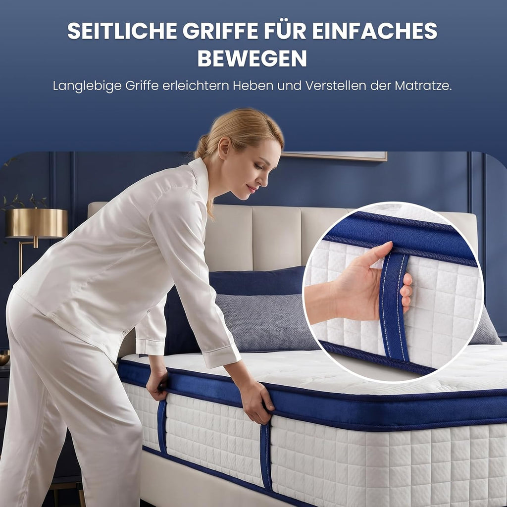 L'AGRATY Matratze 140x200cm Federkernmatratze (25cm Höhe) 7-Zonen Orthopädische Taschenfederkernmatratze mit Comfort Memory-Schaum Schicht,Mittlerer Härtegrad (H4), Rückenentlastende