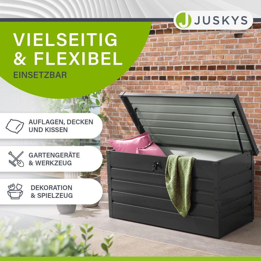 Juskys Metall Aufbewahrungsbox Limani 380 Liter - Outdoor Box - wasserdicht, abschließbar - Gartenbox, Auflagenbox, Kissenbox für Garten Anthrazit
