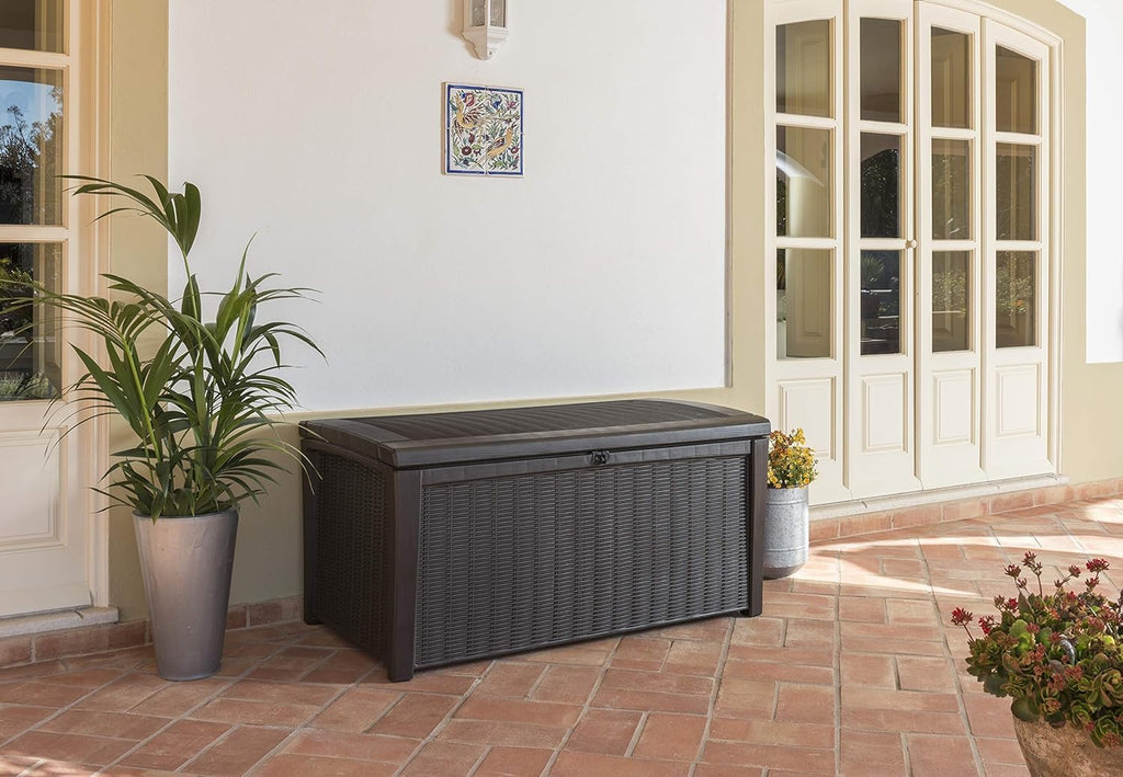 Keter Kissenbox Borneo, Braun, 416L Fassungsvermögen, Außenmaße: 130x70x63cm, Auflagenbox wasserdicht und wetterfest, für Outdoor geeignet, Keterbox