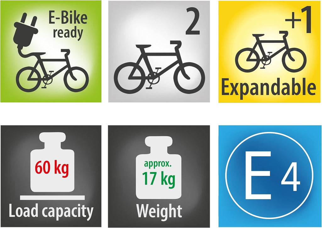 EUFAB 11510 Fahrradträger JAKE, E-Bike geeignet, teilweise vormontiert, erweiterbar, Diebstahlschutz, für 2 Fahrräder, für Anhängerkupplung
