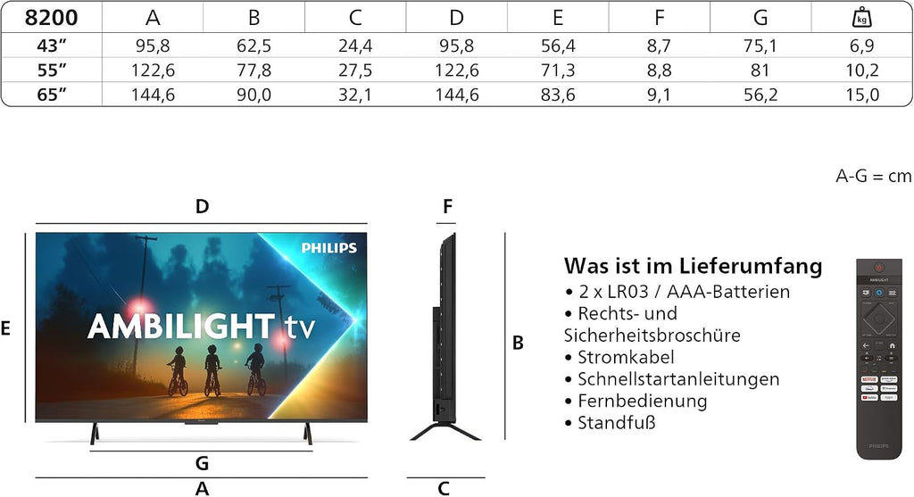 PHILIPS Ambilight 65PUS8200 4K LED Smart TV - 65 Zoll Display mit Pixel Precise Ultra HD, Titan OS, Dolby Vision und Dolby Atmos Sound