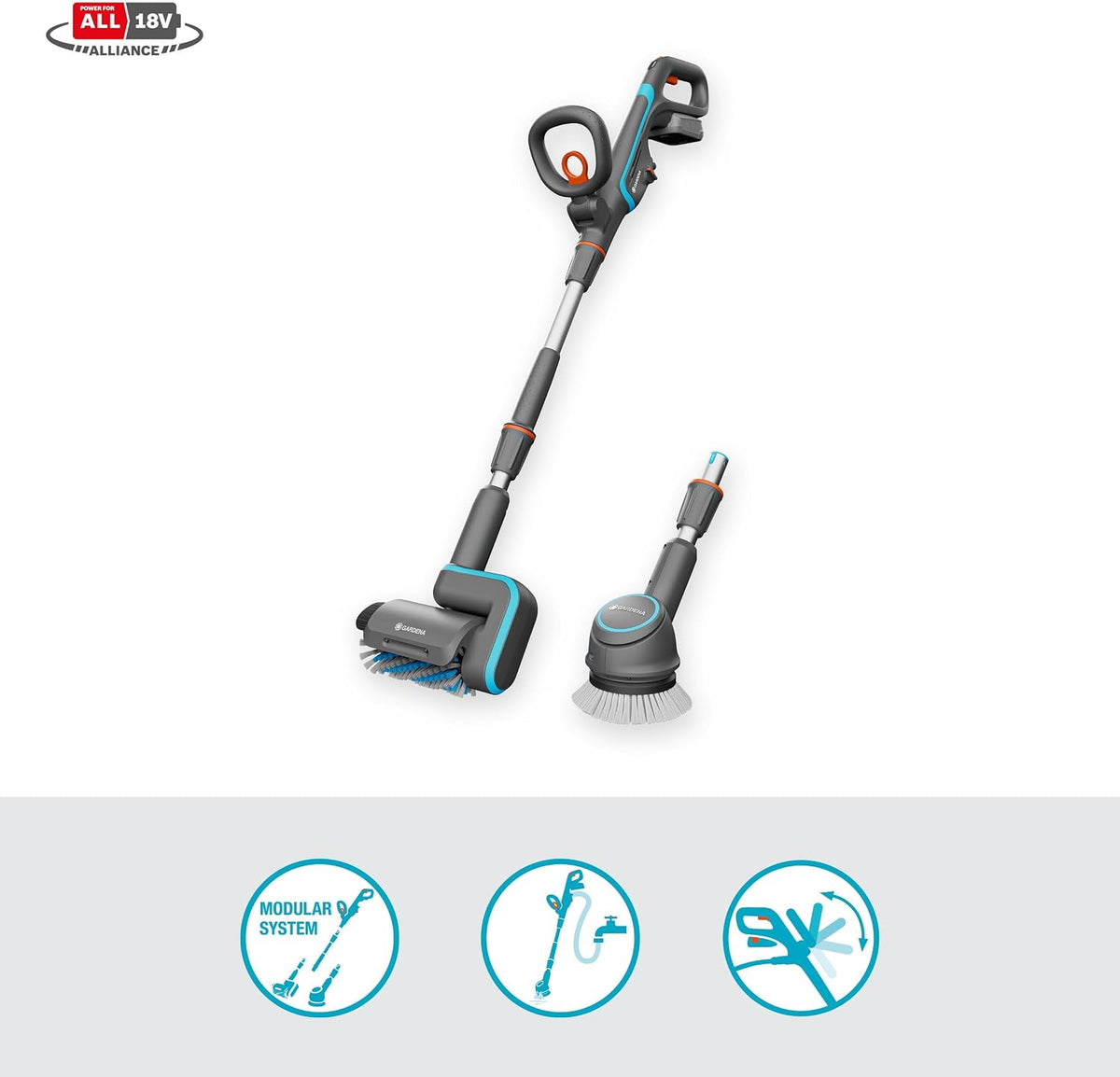 Gardena Akku-Multi-Reiniger AquaBrush Universal 04/18V P4A solo: Außenreinigung, Universelle Flächenreinigung, Bürstenprofil, Bedienung per Knopfdruck, Kabellos (14842-55)