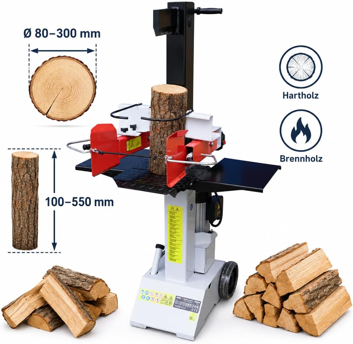 Dedra Holzspalter 3000W, 8T, 21 MPa, bis zu 2850 U/Min, hydraulische Presse, zwei zusätzliche Arbeitsflächen, schnelles und effizientes Holzspalten, kann am Boden montiert werden