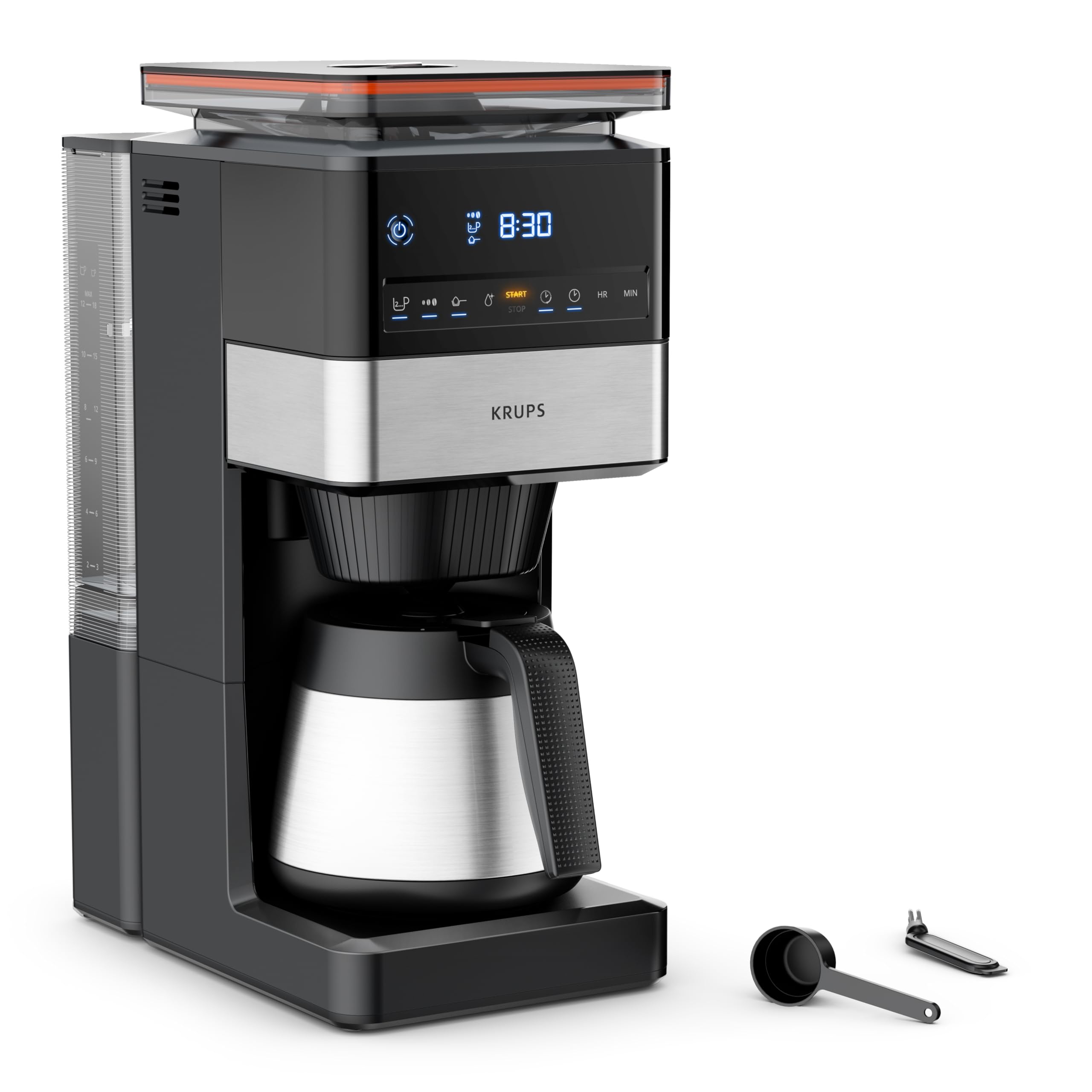 Krups Filterkaffeemaschine T8, 850 Watt, automatische Abschaltung, 8-12 Tassen, 1L Fassungsvermögen, permanenter Filter, beleuchteter Ein-/ Ausschalter, benutzerfreundlich, schwarz, KM4689