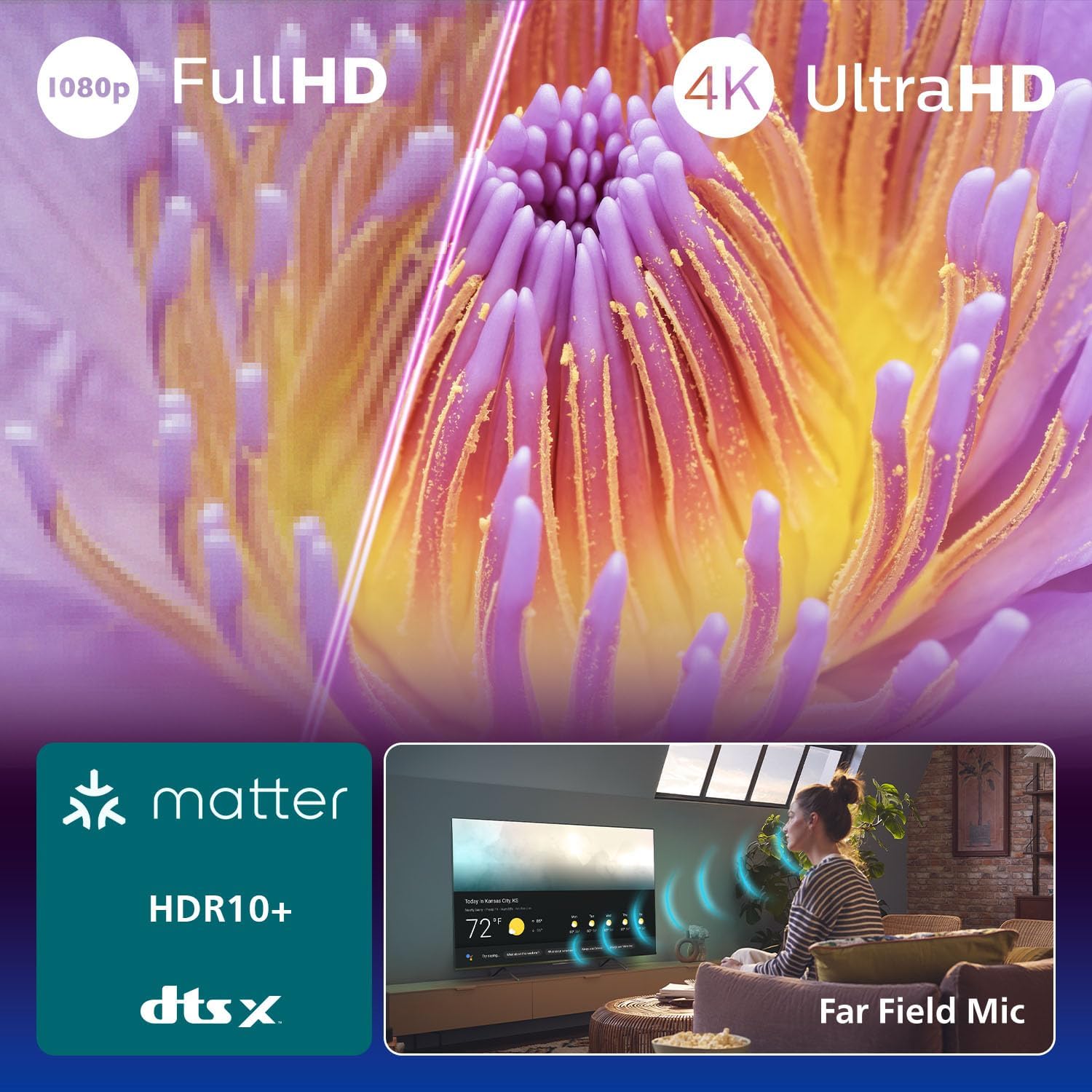 PHILIPS 55PUS7200 4K LED Smart TV - 55 Zoll Display mit Pixel Precise Ultra HD, Titan OS Plattform und Dolby Atmos Sound - Funktioniert mit Alexa und Google Sprachassistent
