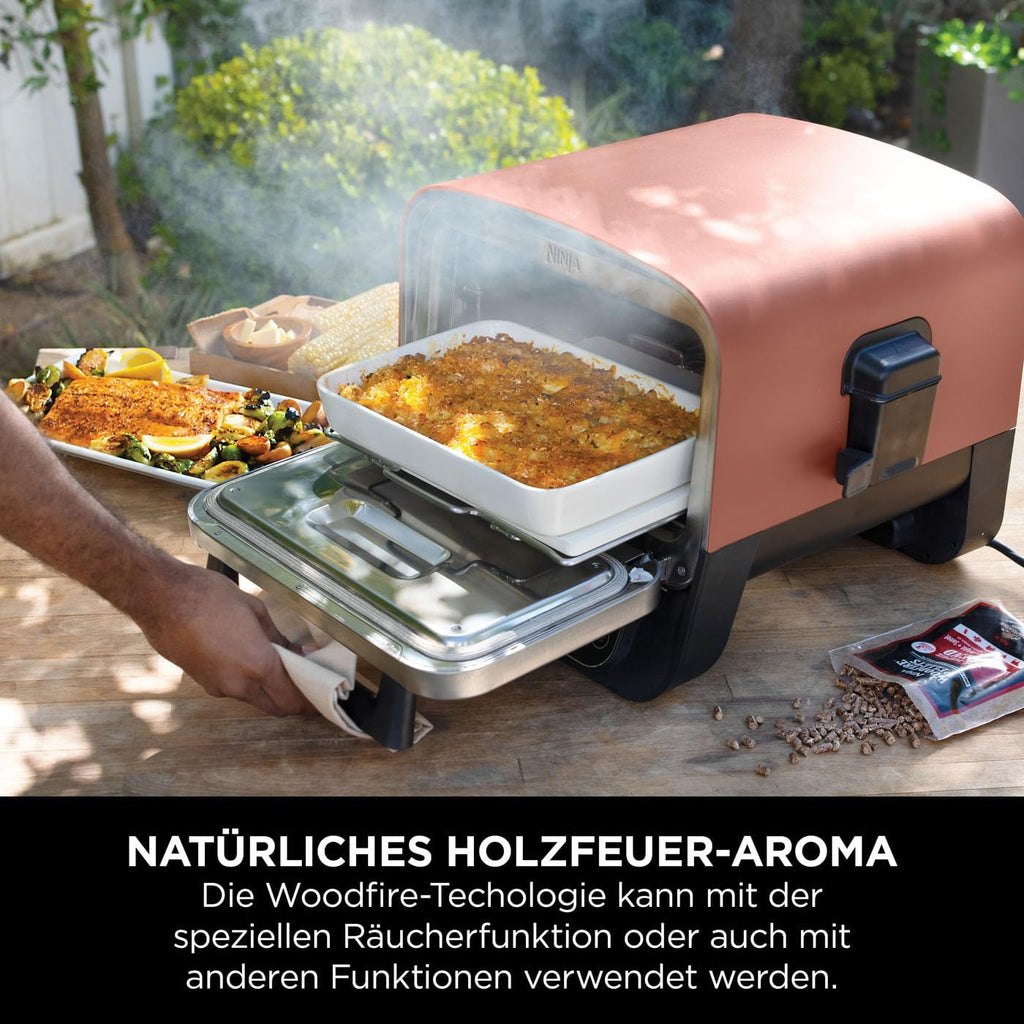 Ninja Woodfire Outdoor-Ofen, 8-in-1-Pizza- Ofen, BBQ-Smoker mit Bratrost
