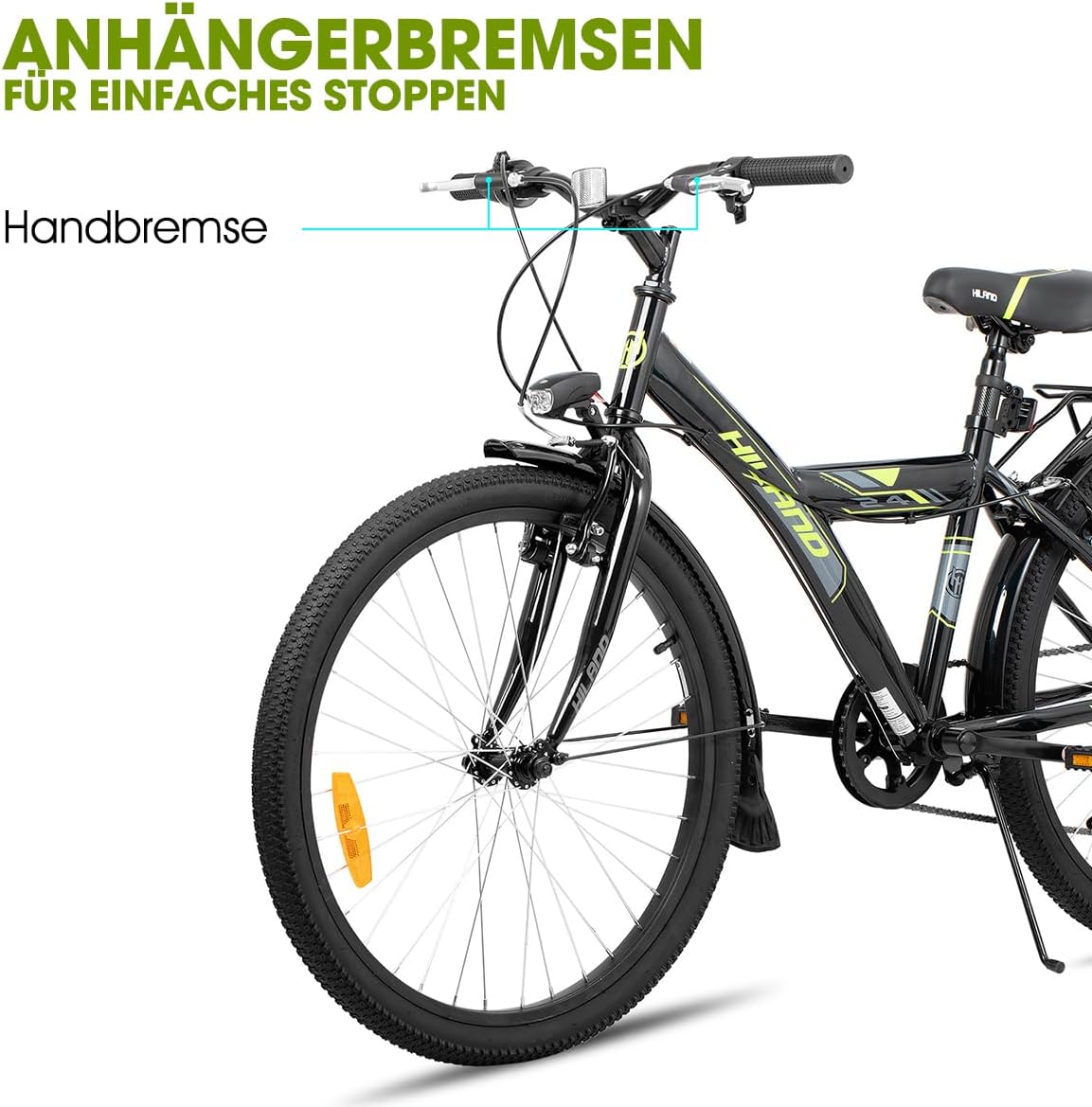 HILAND 20 24 Zoll Kinderfahrrad Mountainbike mit 6 Gang Schaltung, MTB für Kinder Jungen Mädchen mit Ständer, Schwarz/Weiß Fahrrad