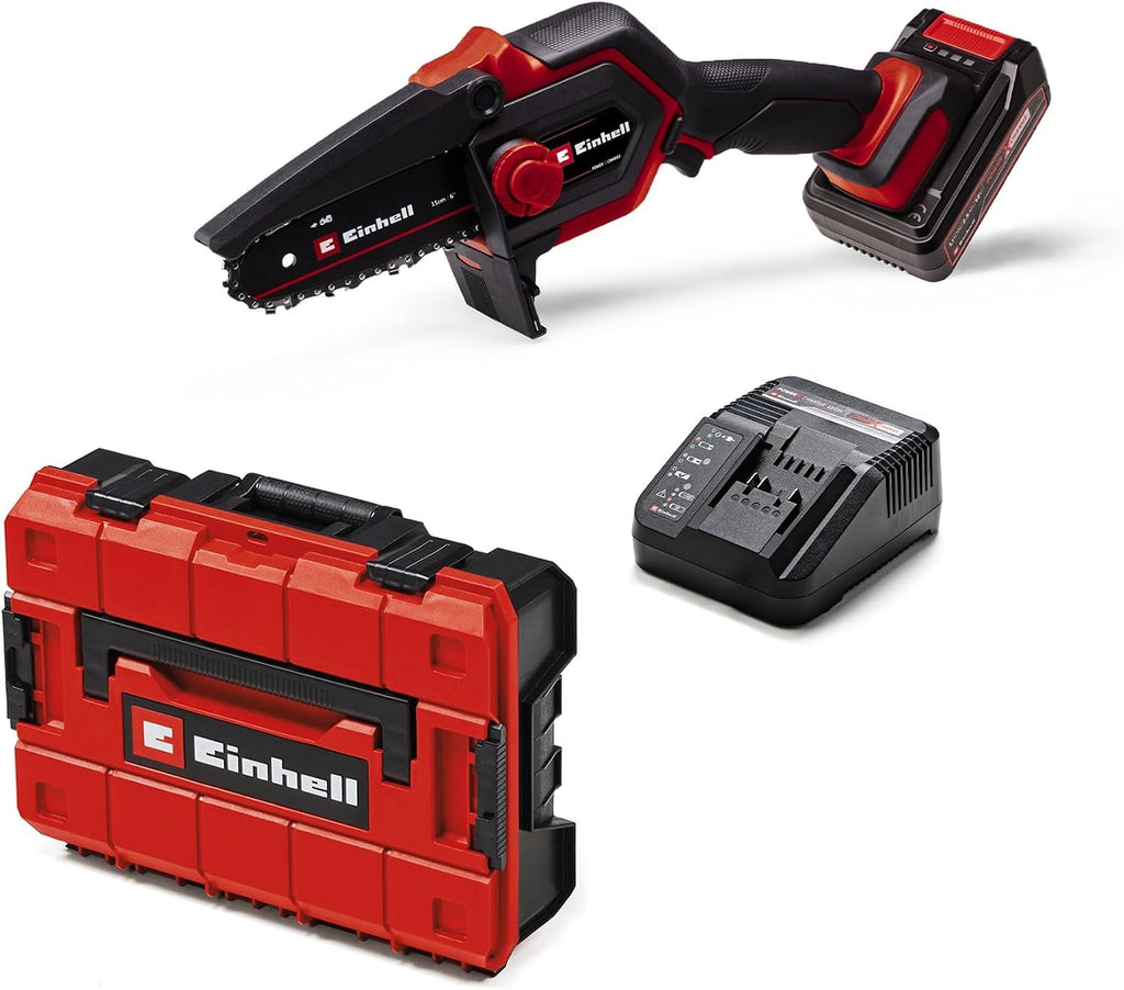 Einhell Akku-Astkettensäge GE-PS 18/15 Li BL Kit Power X-Change (18 V, Brushless, 12,5 cm Schnittlänge, werkzeugloser Schwert-/Kettenwechsel, inkl. 2,5 Ah Akku, Ladegerät, E-Case S-F)
