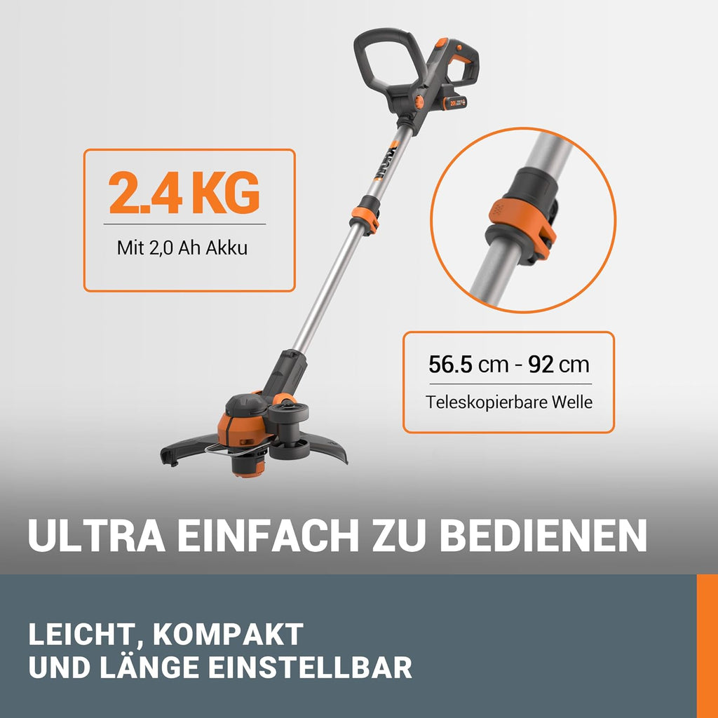 WORX WG163E Akku Rasentrimmer 20V, inkl. 2x2Ah Akkus & Ladegerät