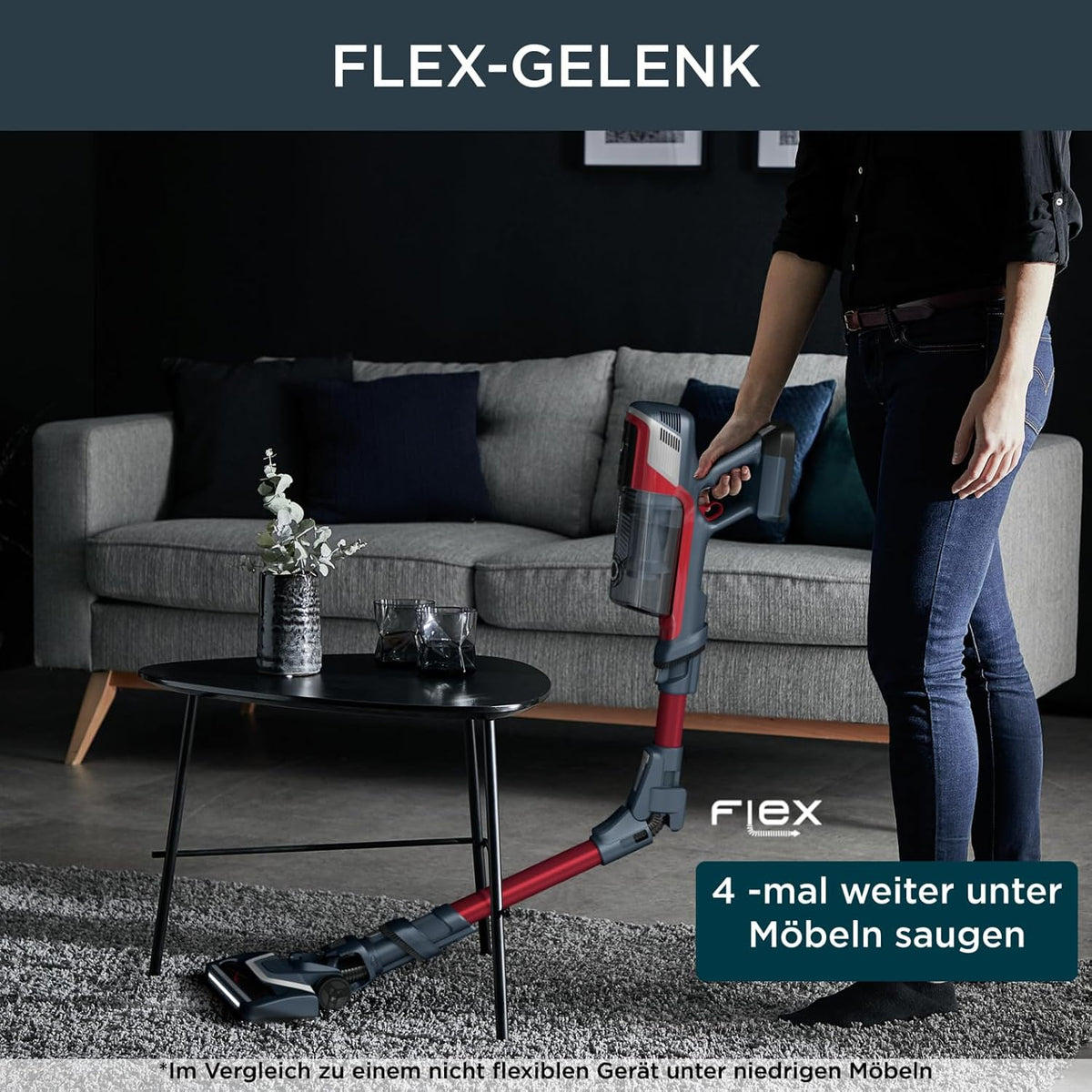 Rowenta X-Pert 6.60 Akku-Stielstaubsauger, Tier-Zubehör, LED-Display, Flex-Gelenk, 100W, herausnehmbarer Akku, alle Bodenarten, bis zu 45 Min. Laufzeit, Wandhalterung, Rot-Grau, RH6471