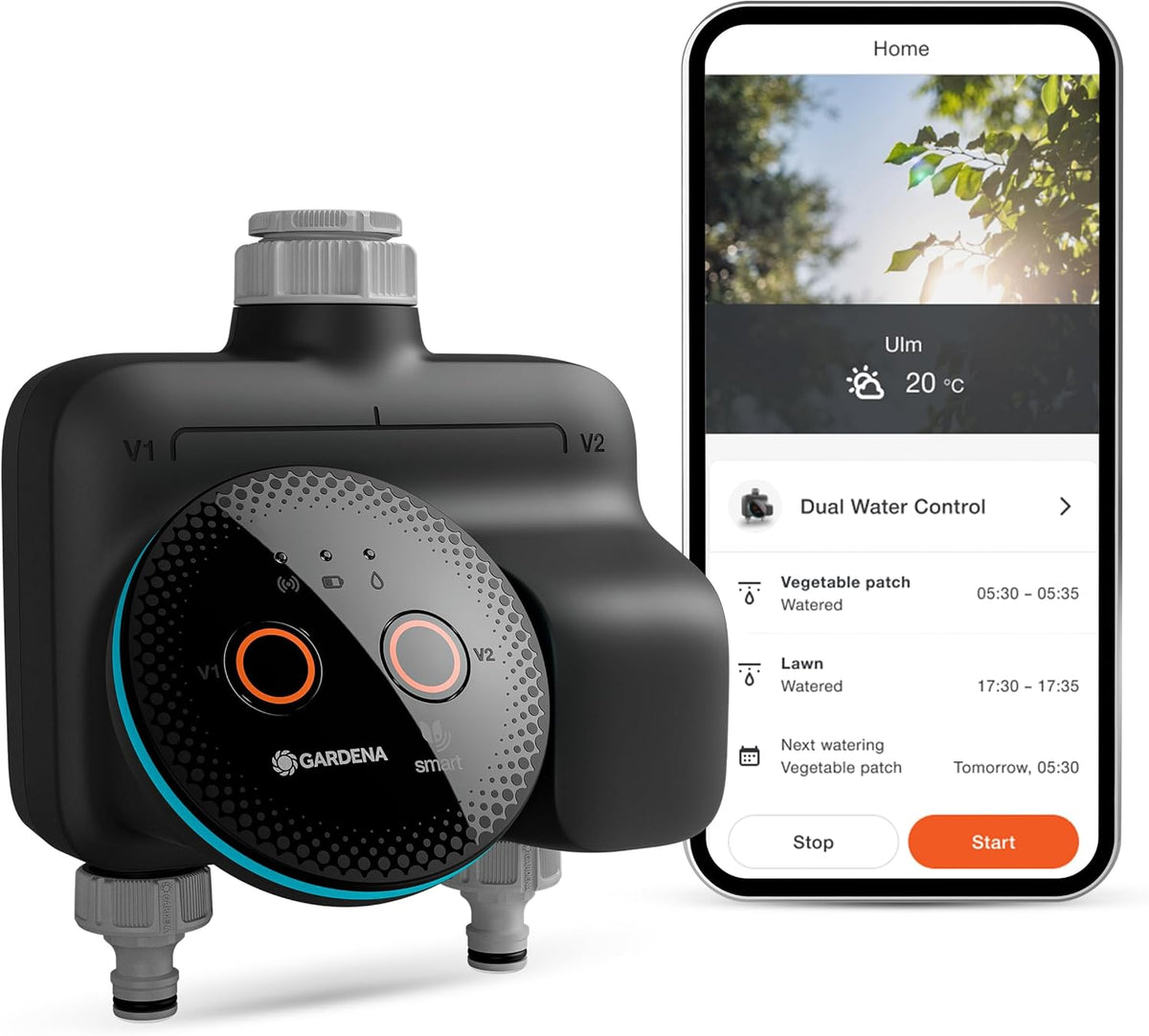 Gardena smart Dual Water Control Bewässerungssteuerung; smart: Datengesteuerte Bewässerung*, Smart Home Integration*, Für zwei unabhängige Gartenbereiche, Hochwertige Ventiltechnik (19034-20)