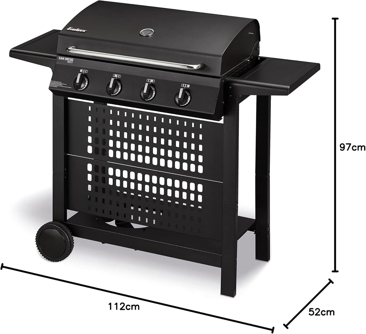 Enders Gasgrill SAN DIEGO NEXT 4, 4 Brenner aus Edelstahl, mit Grillthermometer, kleiner Gasgrill, Camping, Edelstahlrost, Balkon Gas Grill,stabile Seitenablagen #80176