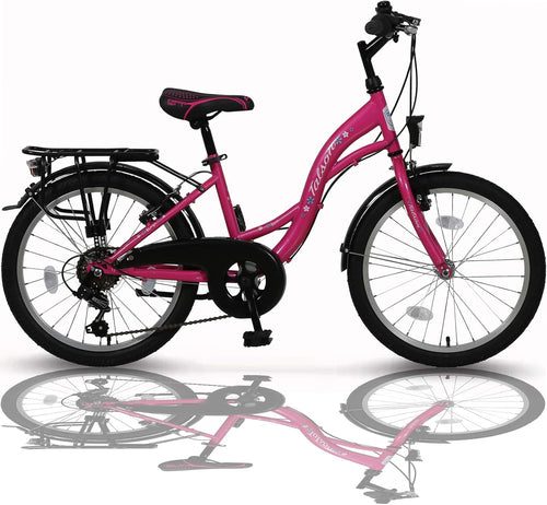 20 Zoll Kinderfahrrad 6-Gang Shimano und Alufelgen Rosa-Weiss TMU