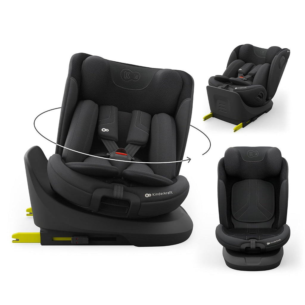 Kinderkraft I-GROW 2 PRO Child Seat 0-36 kg, I-SIZE 40-150 cm, 360 Degree Rotatable, Child Car Seat with Isofix Station, FWF and RWF, Adjustable Headrest/Backrest with Reclining Position, Black