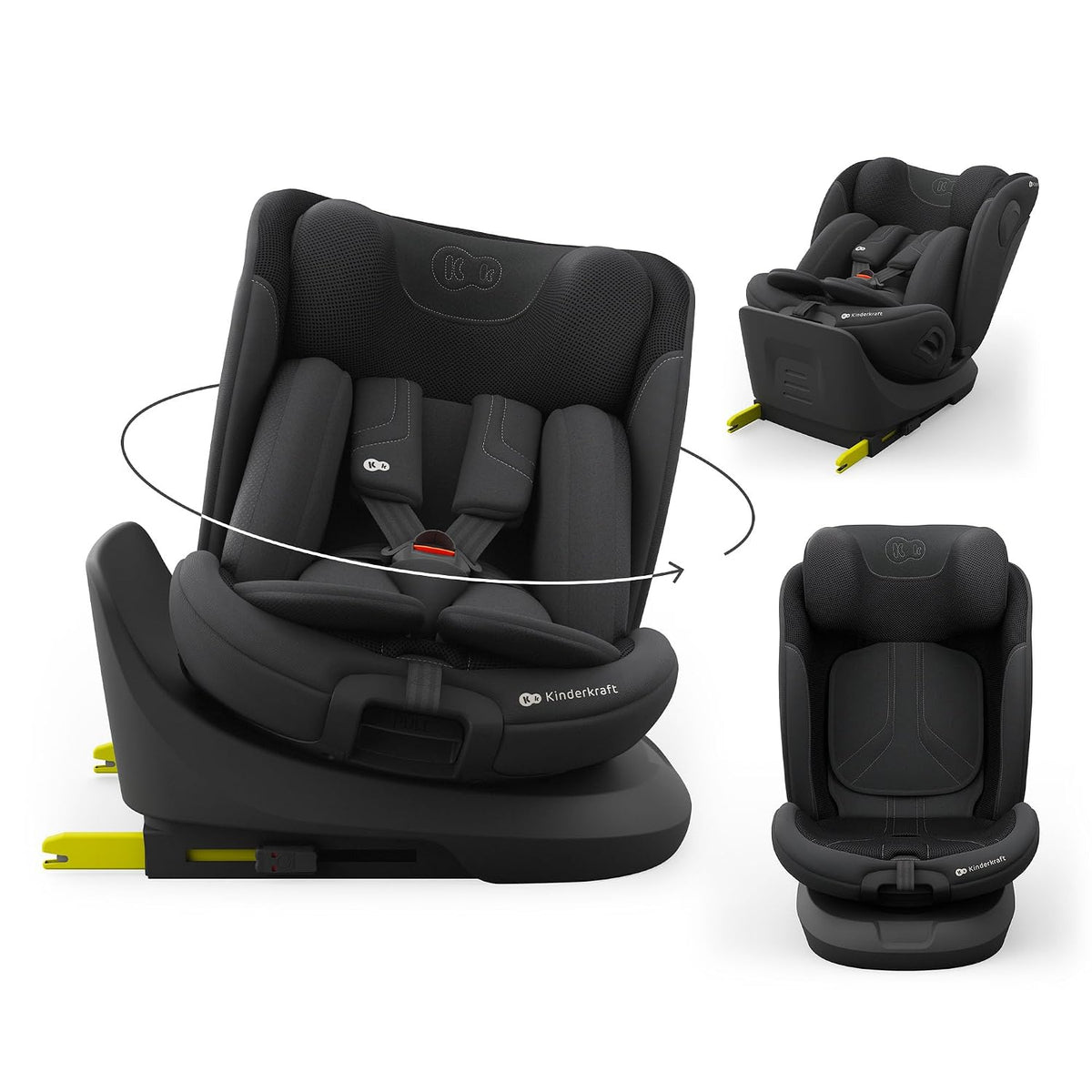Kinderkraft I-GROW 2 PRO Child Seat 0-36 kg, I-SIZE 40-150 cm, 360 Degree Rotatable, Child Car Seat with Isofix Station, FWF and RWF, Adjustable Headrest/Backrest with Reclining Position, Black
