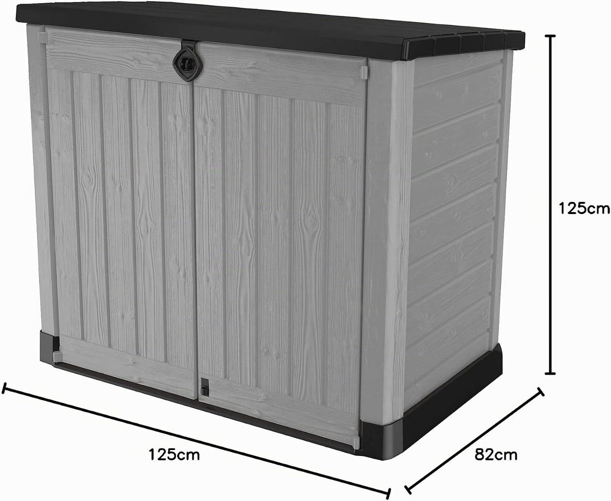 Keter Store It Out Ace 1200L Lagerbox, wetterfest & abschließbar, UV-beständig, Hydraulikdeckel, Grau, Maße: 145,5 x 82 x 123,5 cm