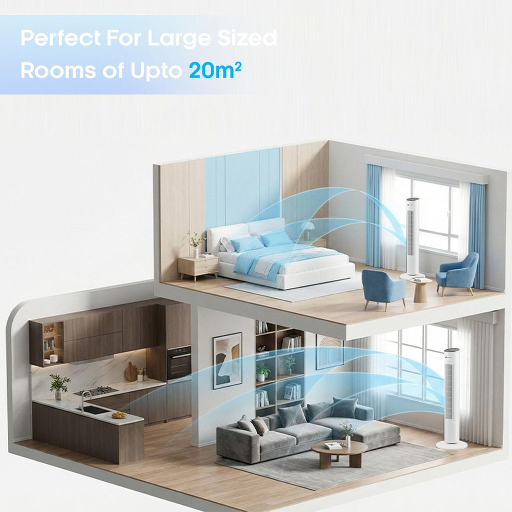 PureMate 43-inch Tower Fan with Remote control, Oscillating Silent Bladeless Floor Fan, 3 Speeds, 7-Hour Timer, Powerful 40W Electric Standing Fan, Portable Quiet & Ideal for Bedroom, White