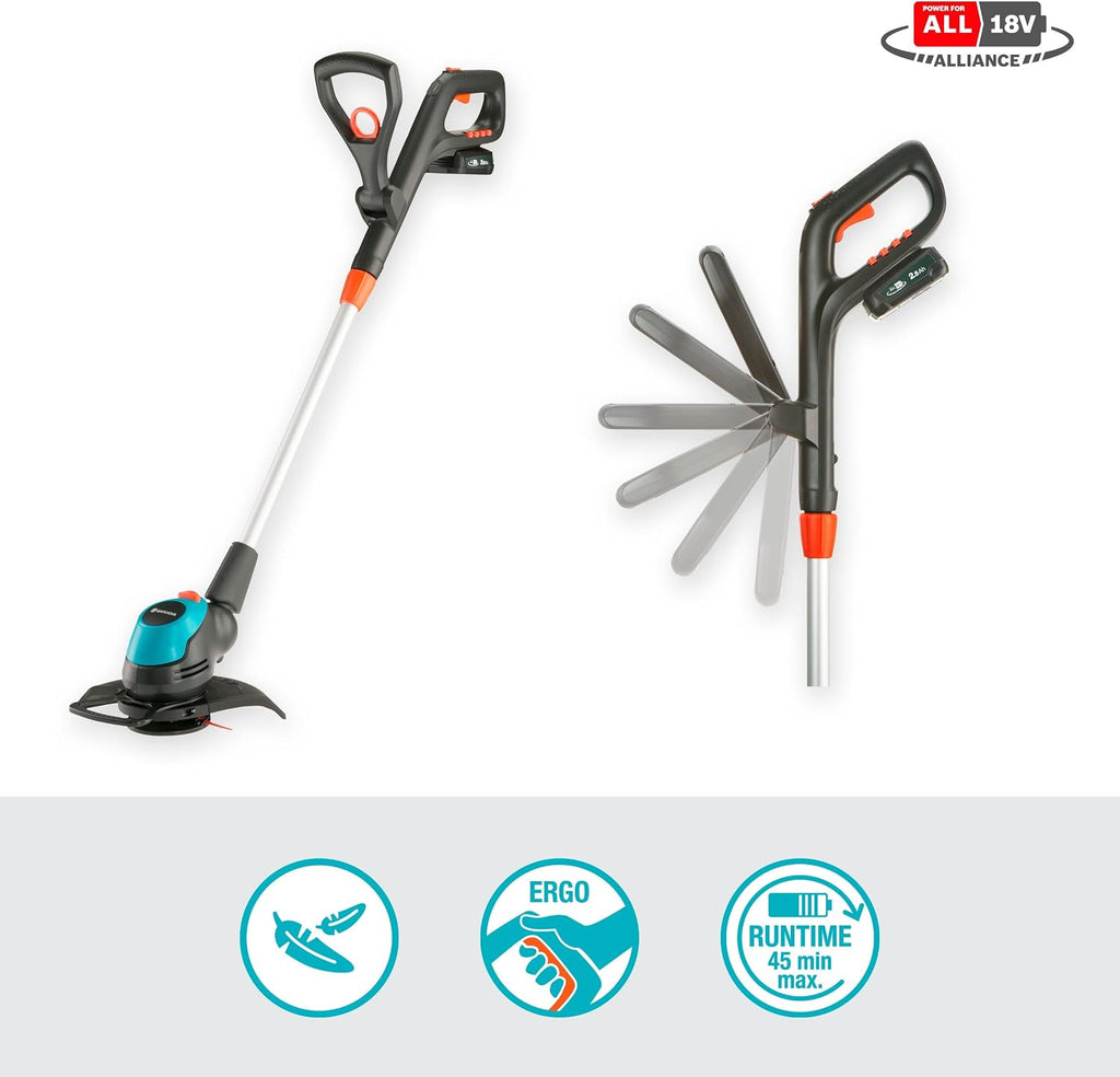 Gardena Akku-Rasentrimmer EasyCut 23/18V P4A Ready-to-Use Set: Leistungsstark, Leichtgewicht, Teleskopgriff, Neigbarer Trimmerkopf, Kabellos (14700-20)