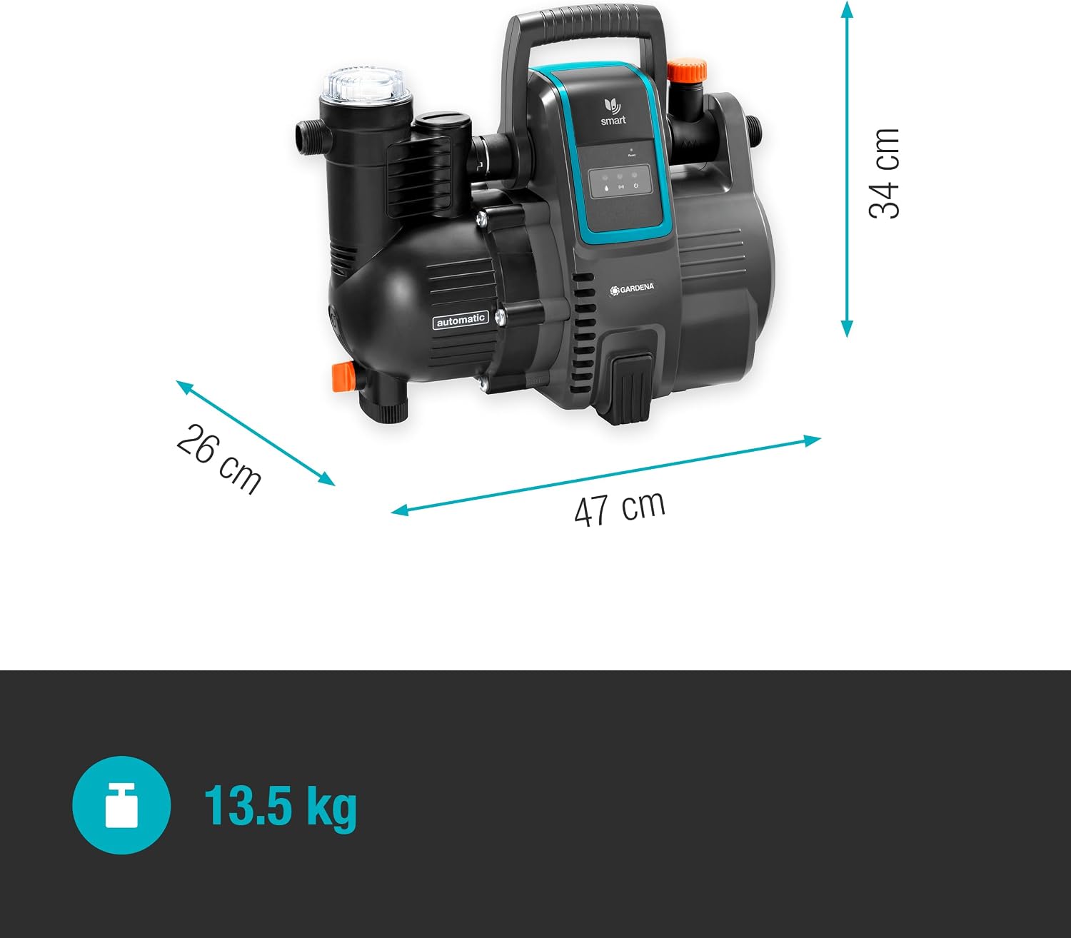 Gardena smart Pressure Pump: Hauswasserautomat via App/Tablet steuerbar, Fördermenge 5000 l/h, wartungsfrei, integrierter Vorfilter, 8 m max. Ansaughöhe, Trockenlaufsicherung (19080-20)