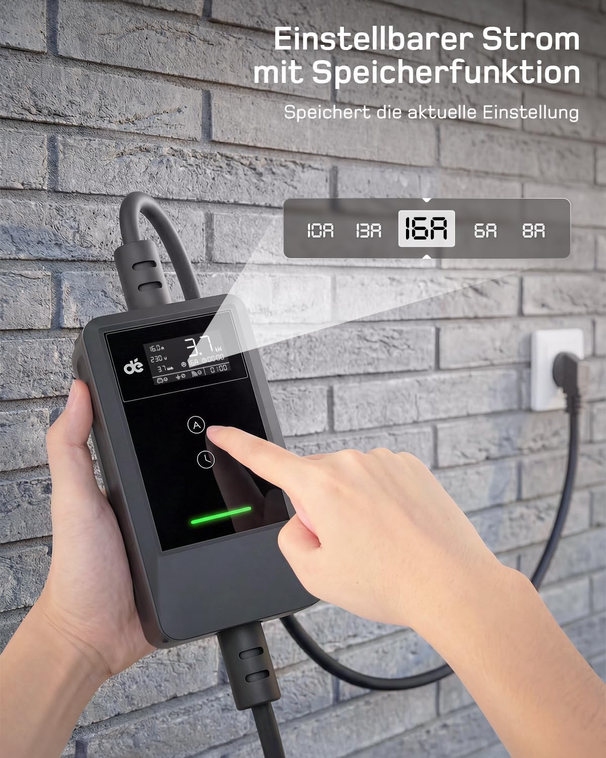 dé Typ 2 Ladekabel Schuko mit APP 3,7kW 7m, 6-16A einstellbar, schwarz