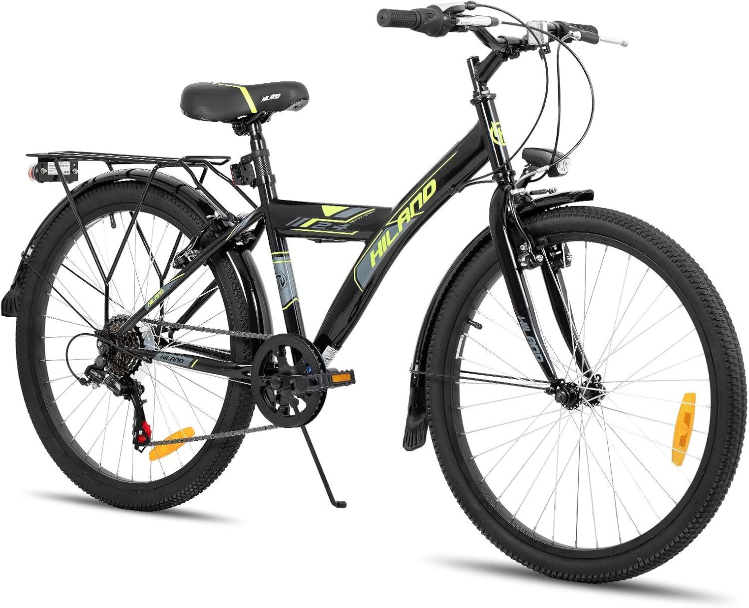 HILAND 20 24 Zoll Kinderfahrrad Mountainbike mit 6 Gang Schaltung, MTB für Kinder Jungen Mädchen mit Ständer, Schwarz/Weiß Fahrrad