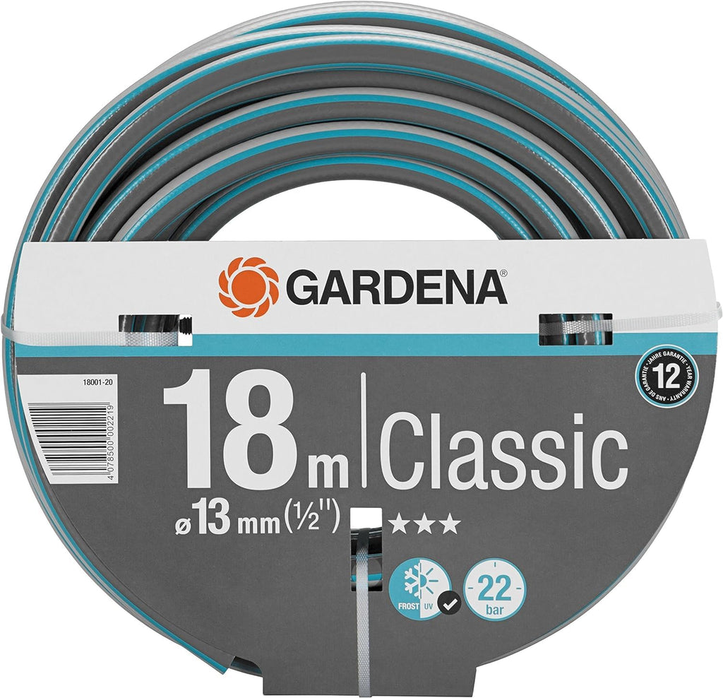 Gardena Classic Schlauch 13 mm (1/2 Zoll), 50 m ohne systemteile: Universeller Gartenschlauch aus robustem Kreuzgewebe, 22 bar Berstdruck, druck- und UV-beständig (18010-20), grau/blau