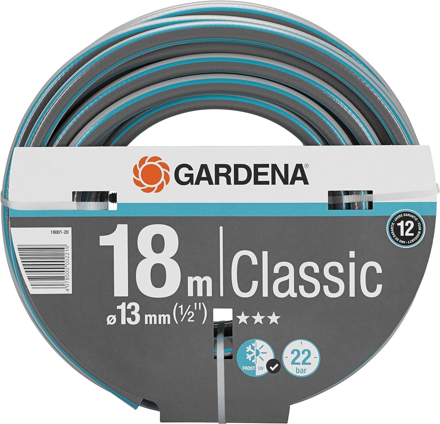 Gardena Classic Schlauch 13 mm (1/2 Zoll), 50 m ohne systemteile: Universeller Gartenschlauch aus robustem Kreuzgewebe, 22 bar Berstdruck, druck- und UV-beständig (18010-20), grau/blau