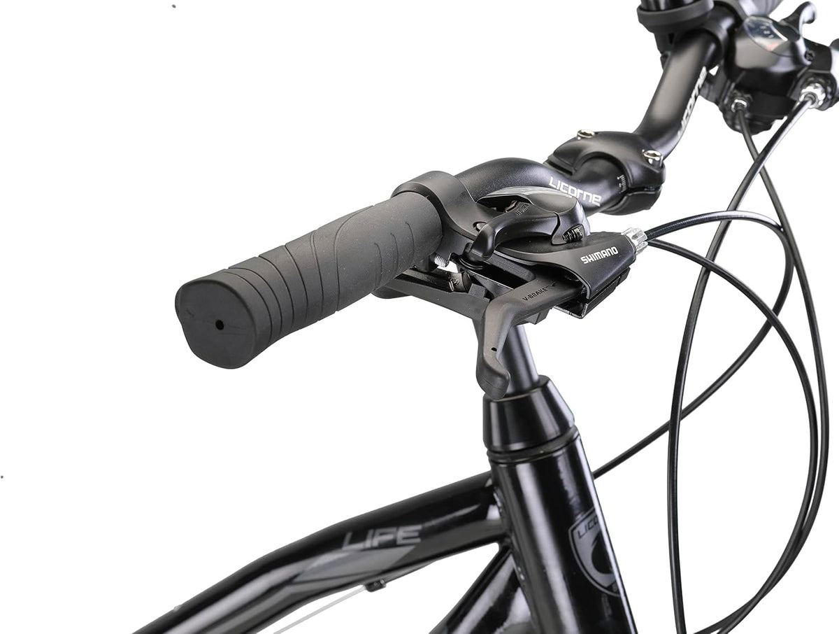 Licorne Bike Premium Trekking Bike in 28 Zoll - Fahrrad für Jungen, Mädchen, Damen und Herren - Shimano 21 Gang-Schaltung - Mountainbike - Crossbike - Life-L-V - Schwarz/Grau