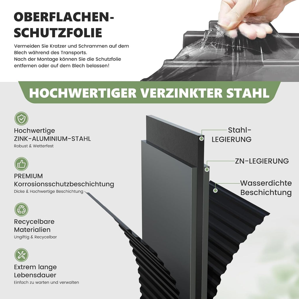UDPATIO Metall Gartenhaus mit 4 m³ - 228 x 121 x 181 cm für den Außenbereich, Geräteschuppen, Fahrradgarage, Verzinkter Stahl mit Abschließbarer Tür für Hinterhof,Dunkelgrau