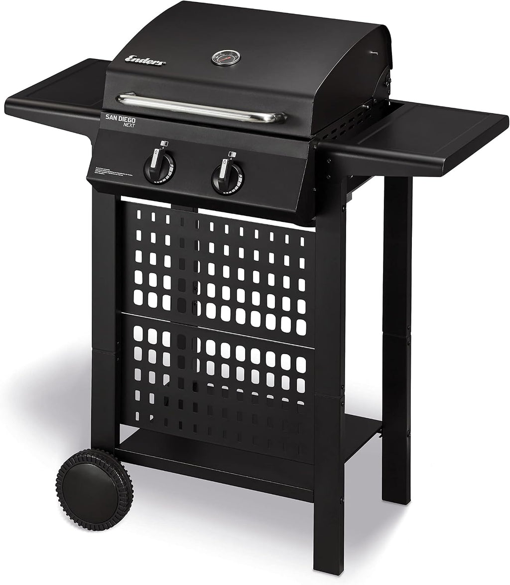 Enders Gasgrill SAN DIEGO NEXT 2, Brenner aus Edelstahl, mit Grillthermometer, kleiner Camping, Edelstahlrost, Balkon Gas Grill, , stabile Seitenablagen#80146, Schwarz
