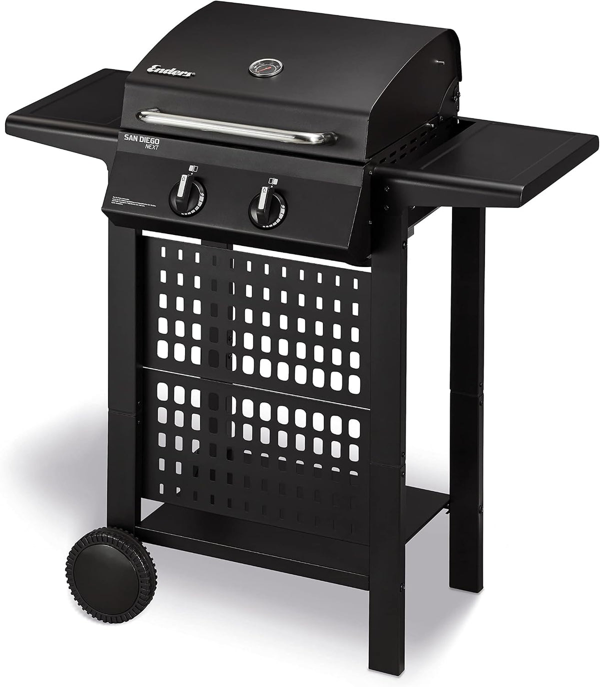 Enders Gasgrill SAN DIEGO NEXT 2, Brenner aus Edelstahl, mit Grillthermometer, kleiner Camping, Edelstahlrost, Balkon Gas Grill, , stabile Seitenablagen#80146, Schwarz