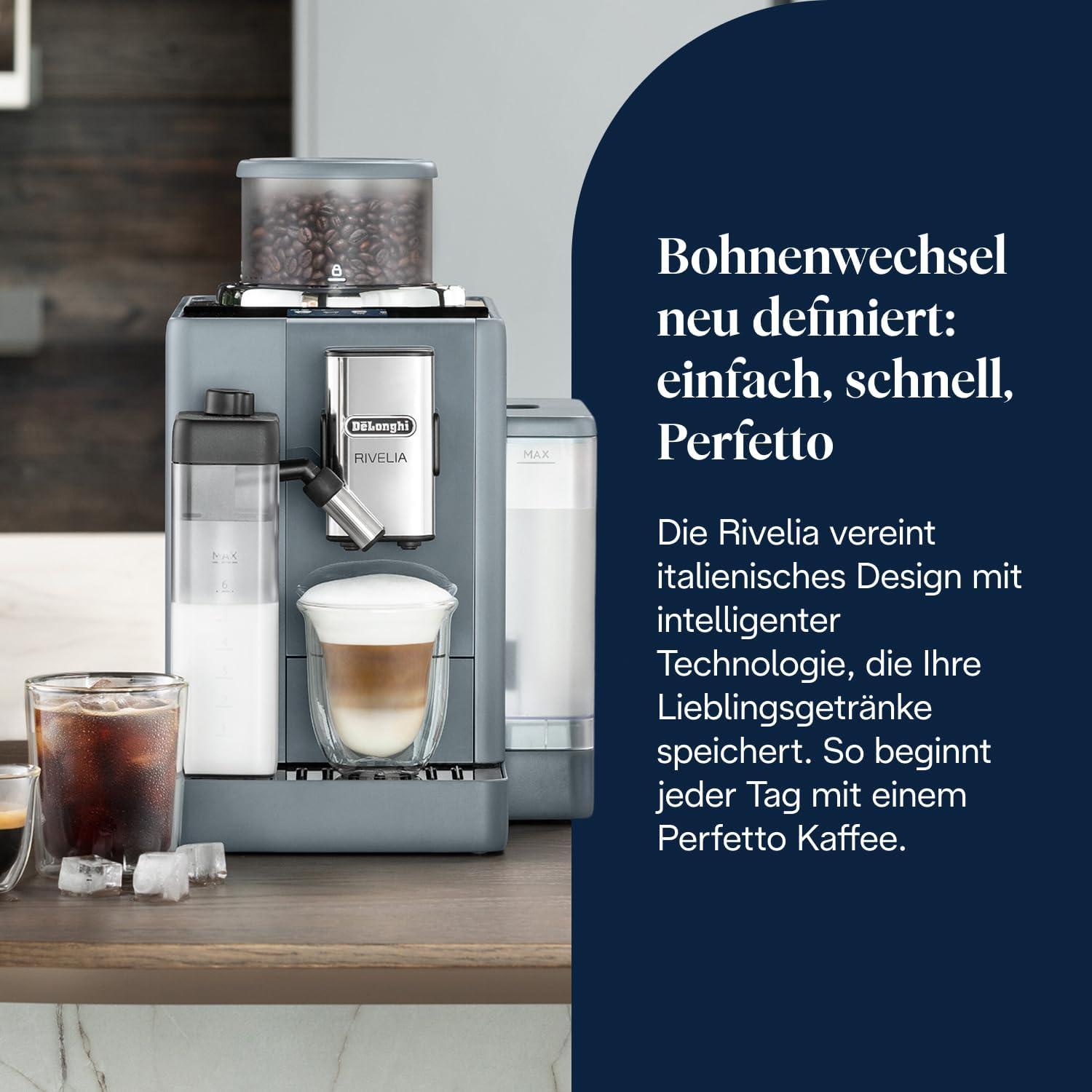 De'Longhi Rivelia - Kaffeevollautomat 16 Getränke Grau