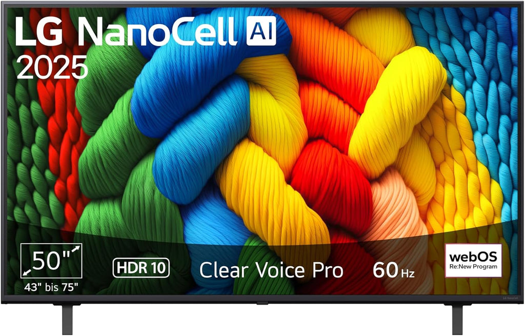 LG 50NANO80A6B TV 50 Zoll (127 cm) 4K NanoCell AI TV (α7 Gen8 4K AI Prozessor, webOS 25, 60Hz) [Modelljahr 2025]