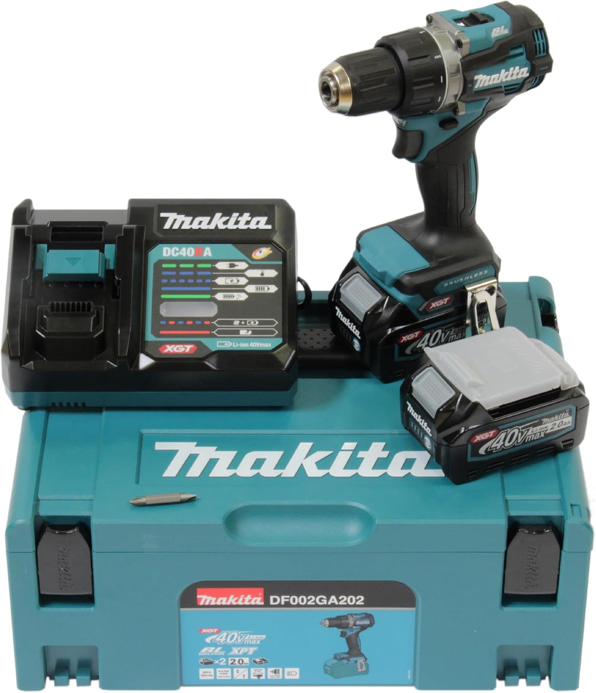 Makita DF002GA202 Akku-Bohrschrauber 40V max. / 2,0 Ah, 2 Akkus + Ladegerät im MAKPAC, Petrol