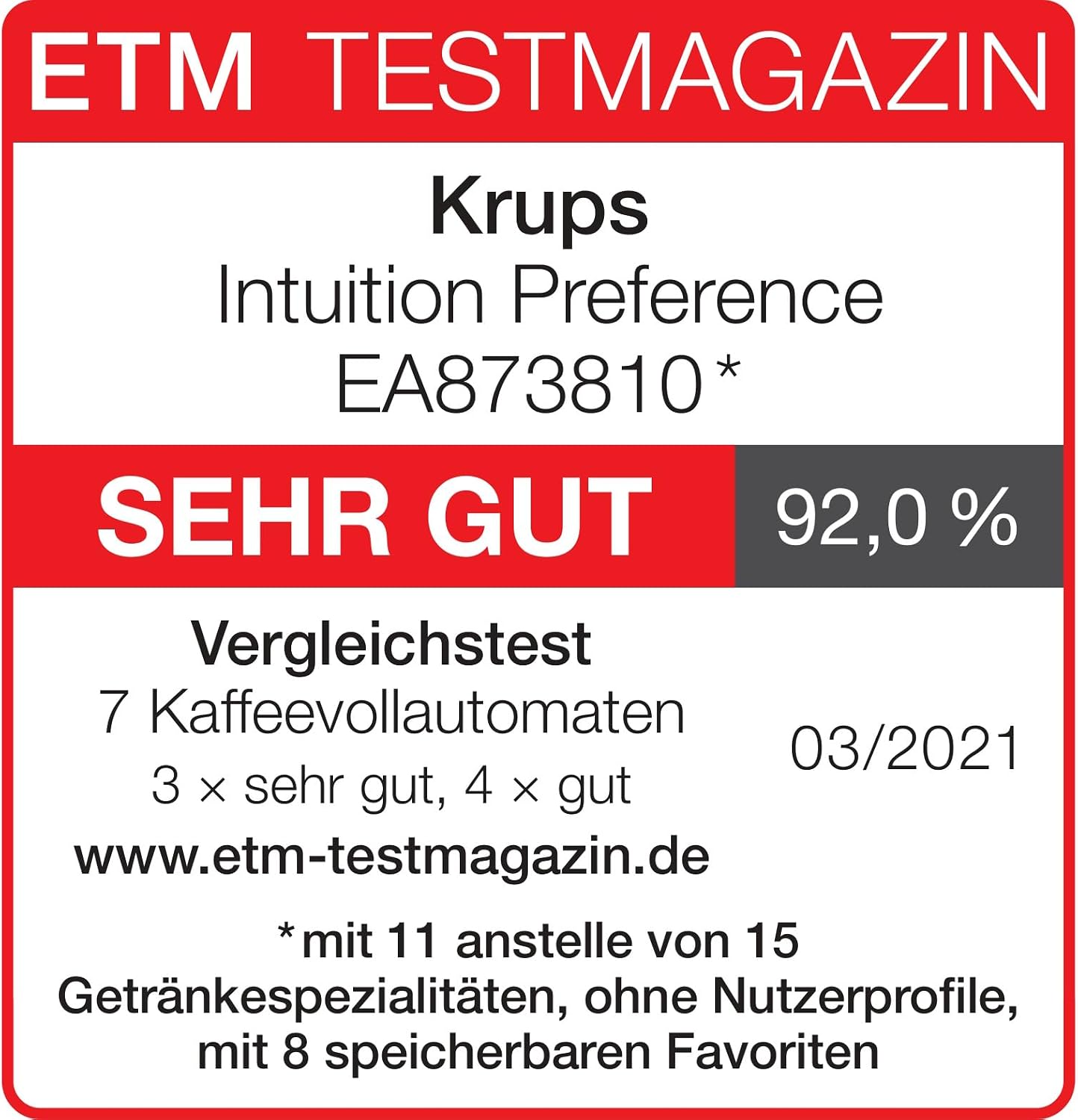 Krups Intuition Preference Kaffeevollautomat mit Smartphone-ähnlicher Bedienung, 3.5" Farb-Touchscreen, Smart Slide Technology, intuitives Lichtsystem, 11 Getränke, Milchbehälter, EA873810