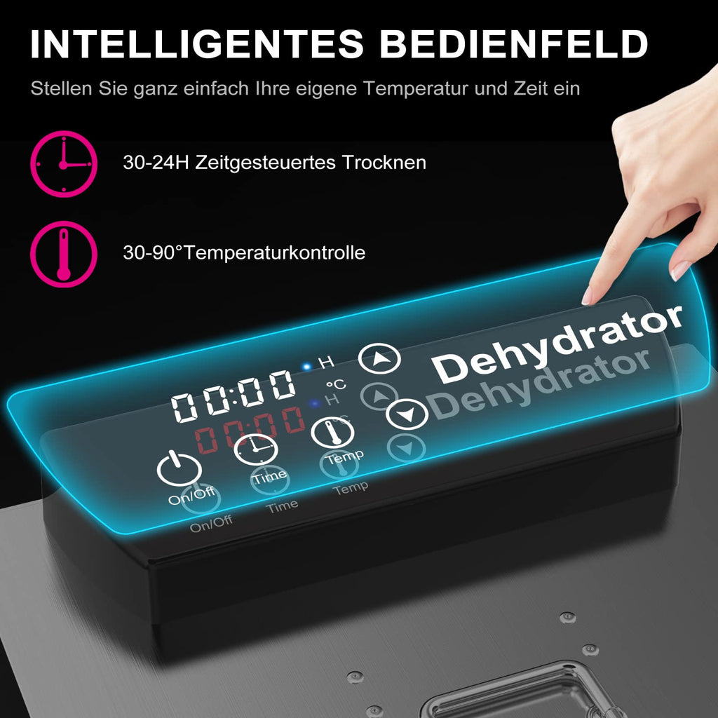 Lecon Dehydrator Stainless Steel Dehydrator Food 30-90°C, 24-Hour Timer Dehydrator for Food, Meat, Fruit, Vegetable Dryer, Fruit Dryer, Dehydrator with Apron, Sealed Tank (8 Levels)o