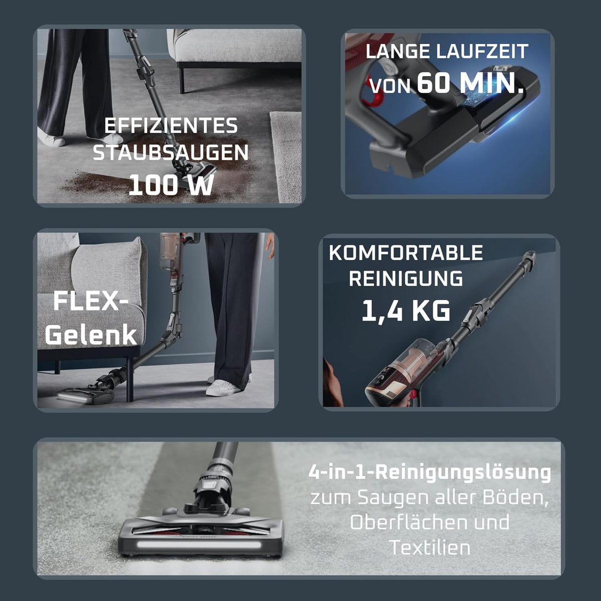 Rowenta X-Pert 6.80 Flex kabelloser Akku-Stabstaubsauger, LED-Düse