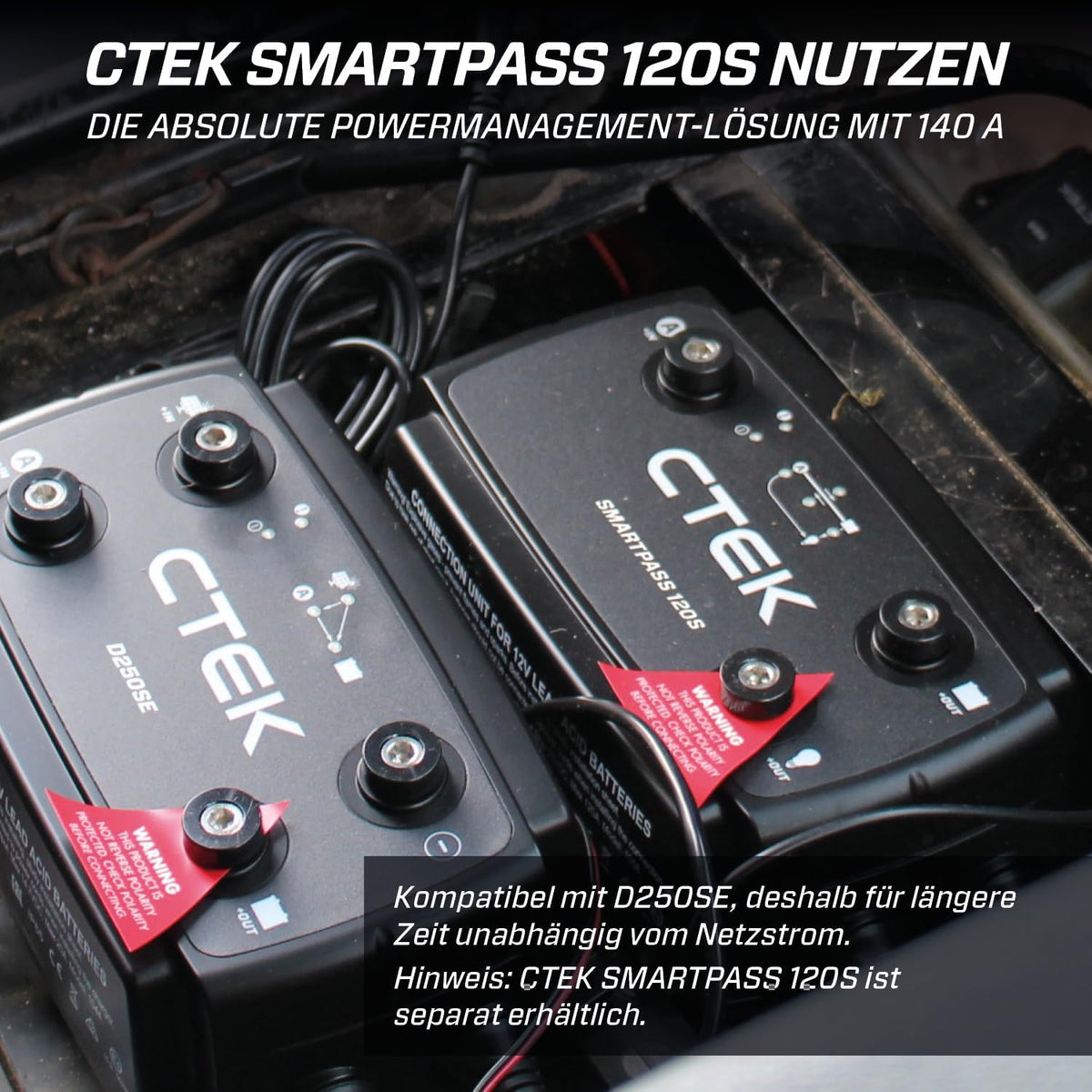 CTEK D250SE, 20A, Batterieladegerät 12V Für Starter- Und Servicebatterien In Wohnmobil, LKW Und 4x4, Solar Autobatterie und Lithium Ionen Ladegerät, Kompatibel Mit Intelligenter Lichtmaschine