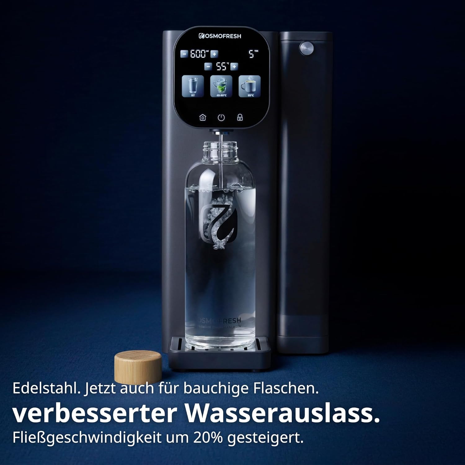 OsmoFresh Fusion Air Countertop Osmosis System, No Installation, Hot Water Dispenser, Filtering & Minerals, Triple UV-C LED, Waste Water Ratio 2:1, TÜV Certified